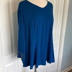 Susan Graver style Artisan Beaded Top 1XL Royal Blue Beautiful Blouse